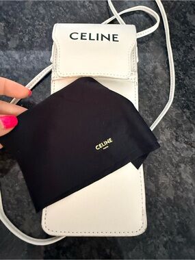 CELINE White Leather Crossbody Sunglasses or Phone Pouch with cleaning cloth